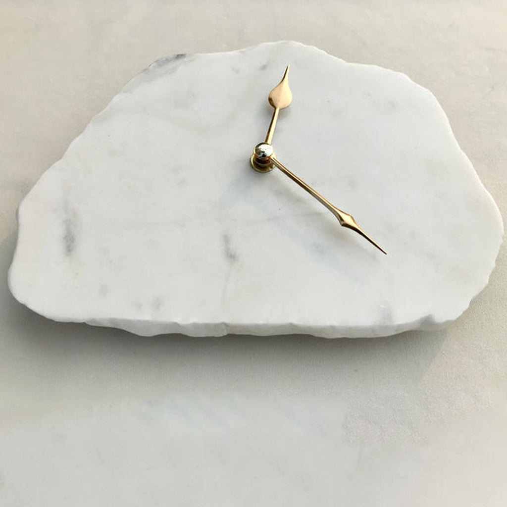 Hand chipped Large Irregular Shaped White Marble Desk/Wall Clock/Personalised Momento