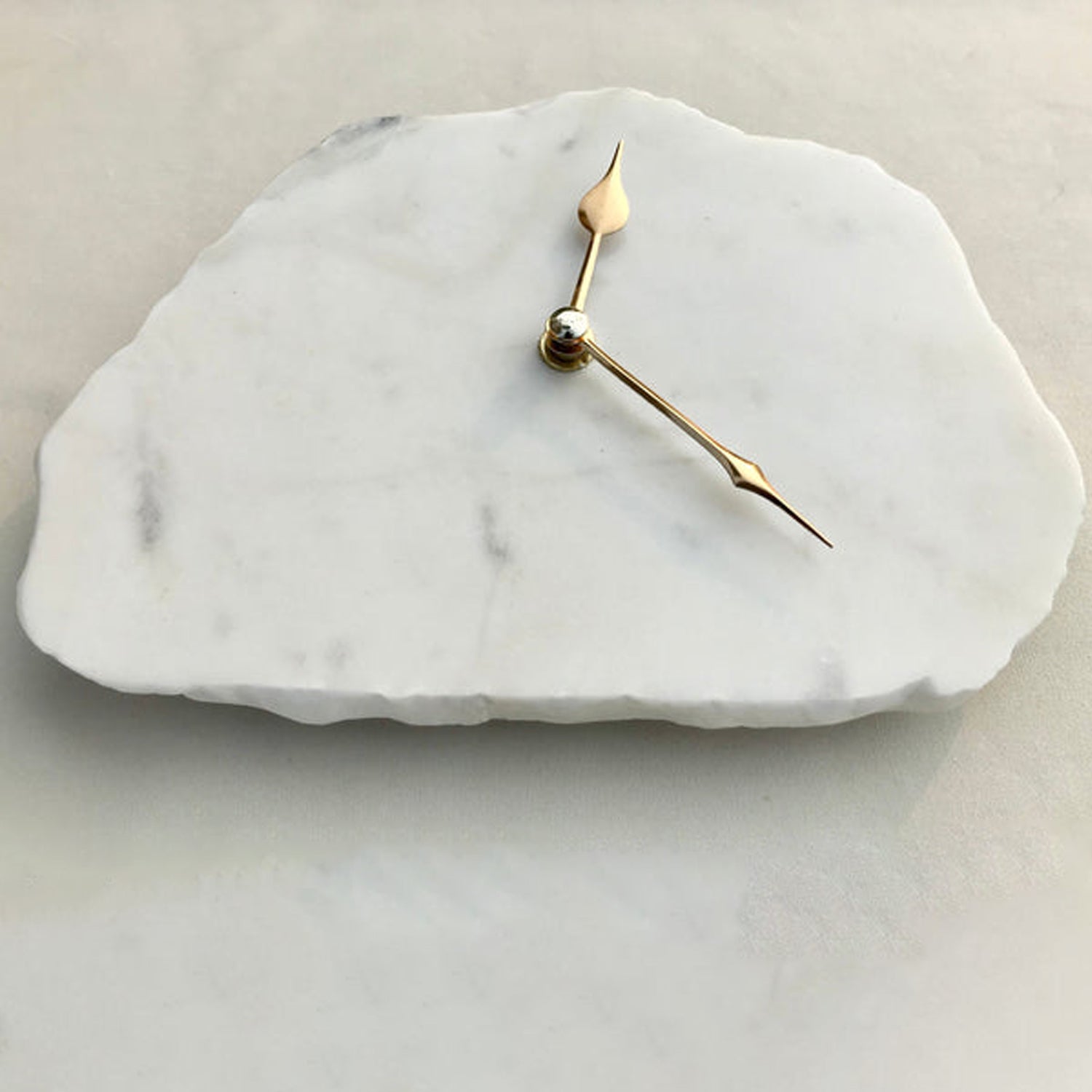 Hand chipped Large Irregular Shaped White Marble Desk/Wall Clock/Personalised Momento