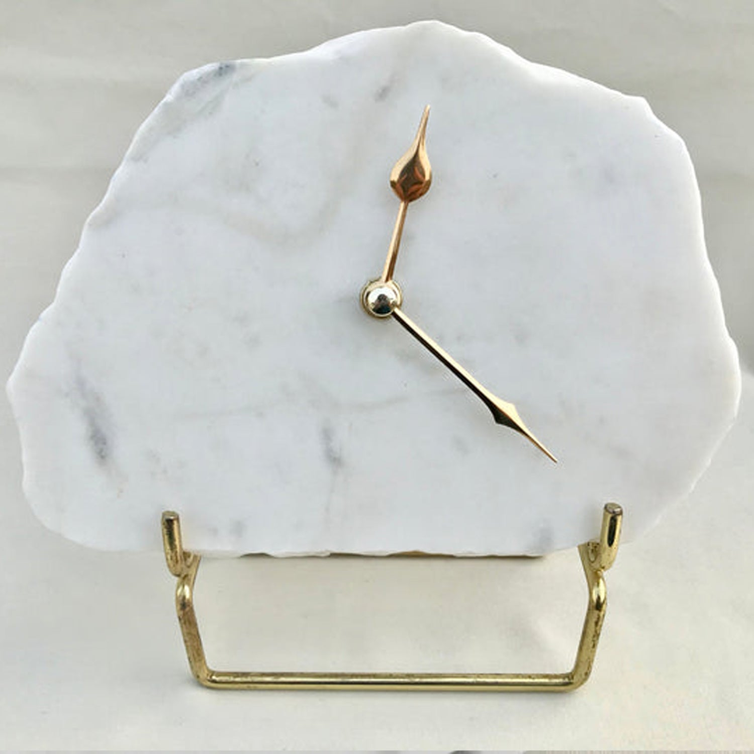 Hand chipped Large Irregular Shaped White Marble Desk/Wall Clock/Personalised Momento