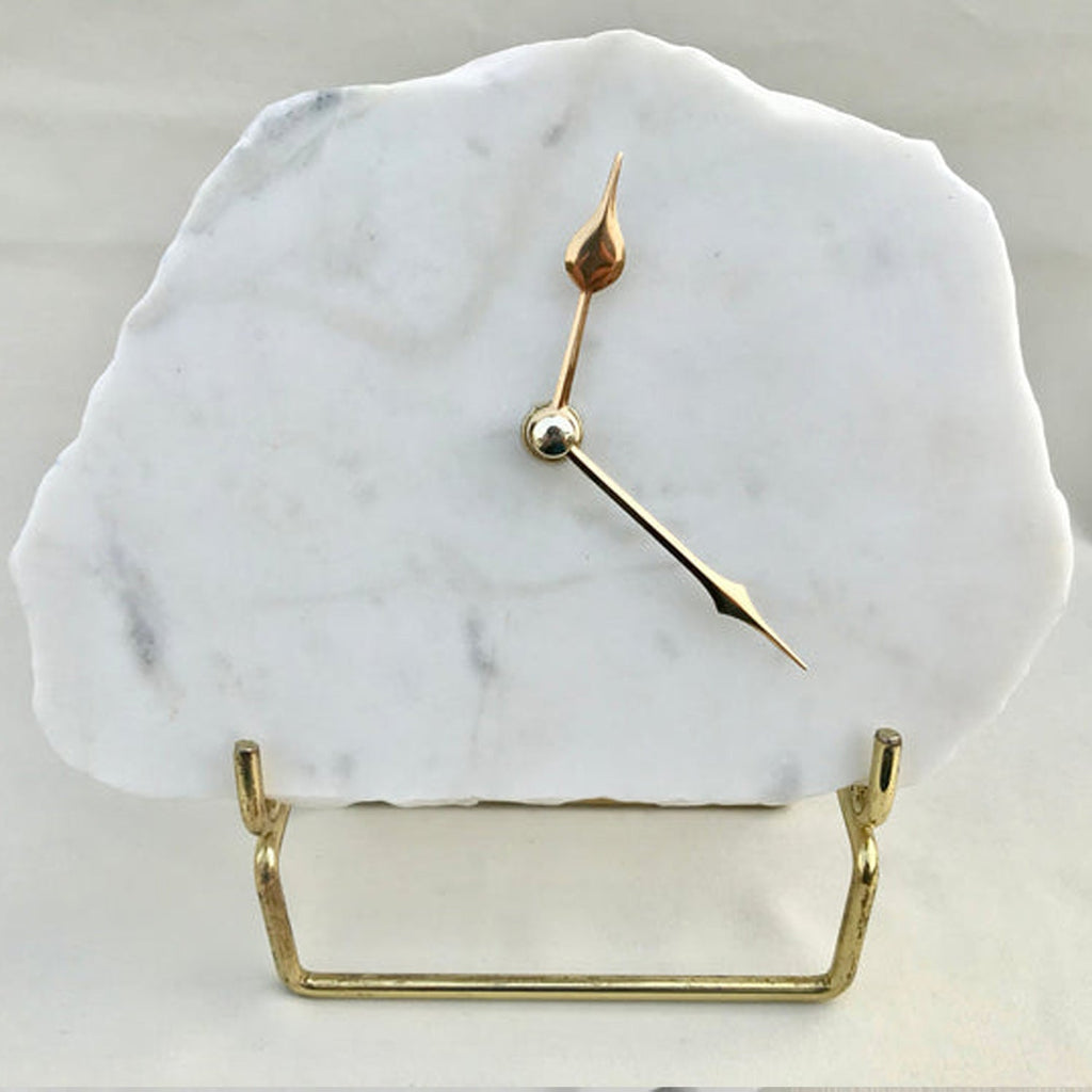Hand chipped Large Irregular Shaped White Marble Desk/Wall Clock/Personalised Momento